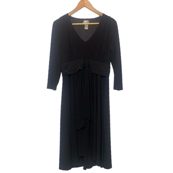 Chico's Dresses & Skirts - Chico's Black Stretch Dress V-Neck Peplum Tie-At-Waist 3/4 Sleeve Sz Medium (1)‎